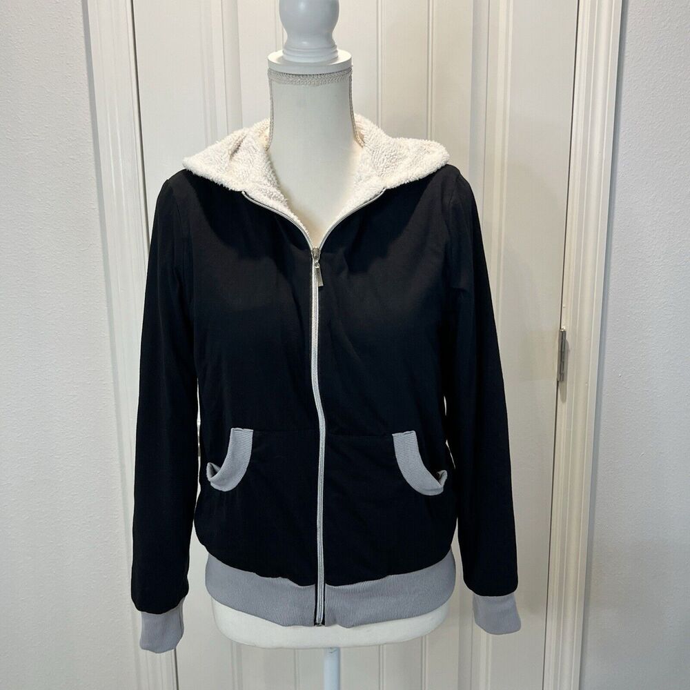 Creazioni Effeci Jacket Hoodie Black White Sherpa Lined Size Medium Winter - Picture 3 of 11